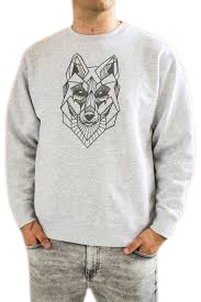 Image d'un homme portant un sweat gris avec un motif d'un loup